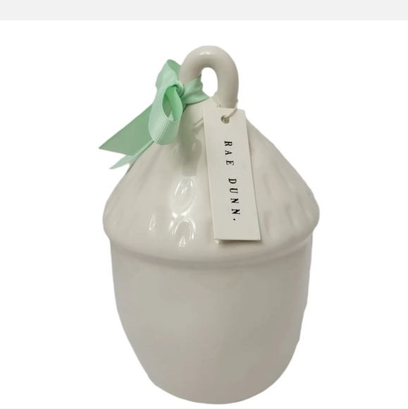 Rae Dunn Acorn Birdhouse Nest KNOCK Ivory With Mint Bow LL Magenta - Picture 3 of 6